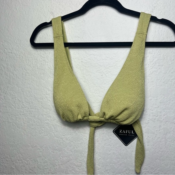 ZAFUL Textured Tie Side Triangular Bikini Swimwear - Light Green NEW - Picture 1 of 4